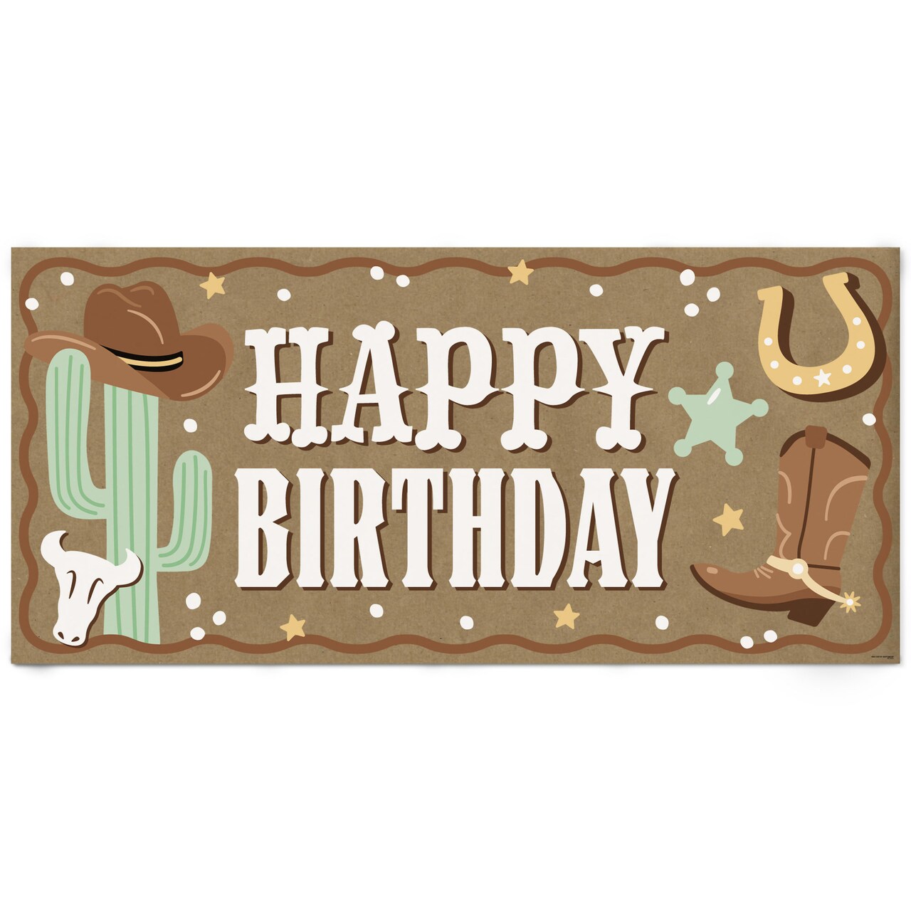 Big Dot of Happiness Western Hoedown Birthday Kraft Paper Banner, Wild West Cowboy Happy Birthday, Printed Brown Paper Party Sign Decoration – 1 Count